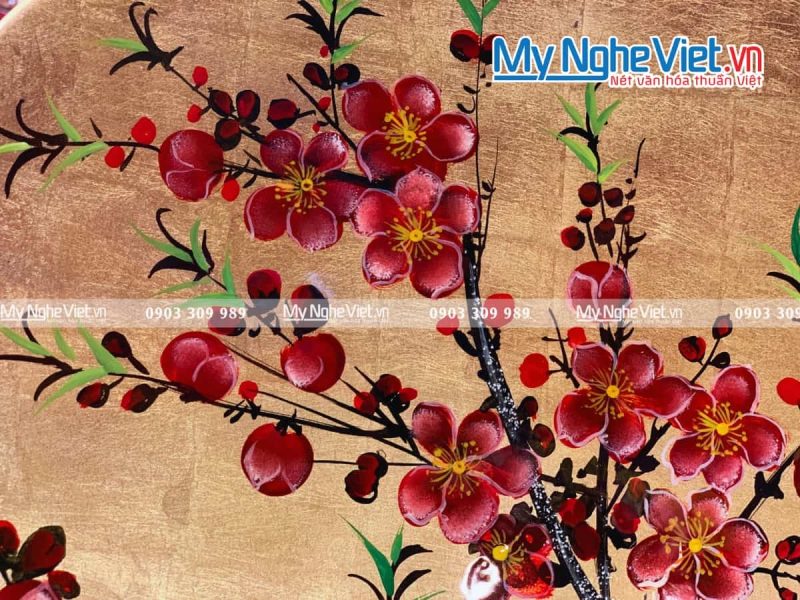 Tranh Đĩa Hoa Đào Dán Vàng D35 MNV-TD351 - Ảnh 4