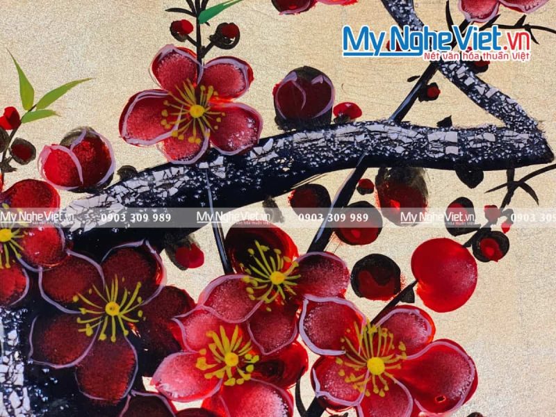 Tranh Đĩa Hoa Đào Dán Vàng D35 MNV-TD351 - Ảnh 3