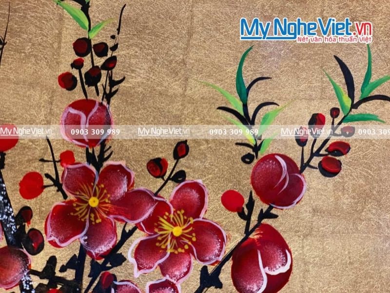 Tranh Đĩa Hoa Đào Dán Vàng D35 MNV-TD351 - Ảnh 2
