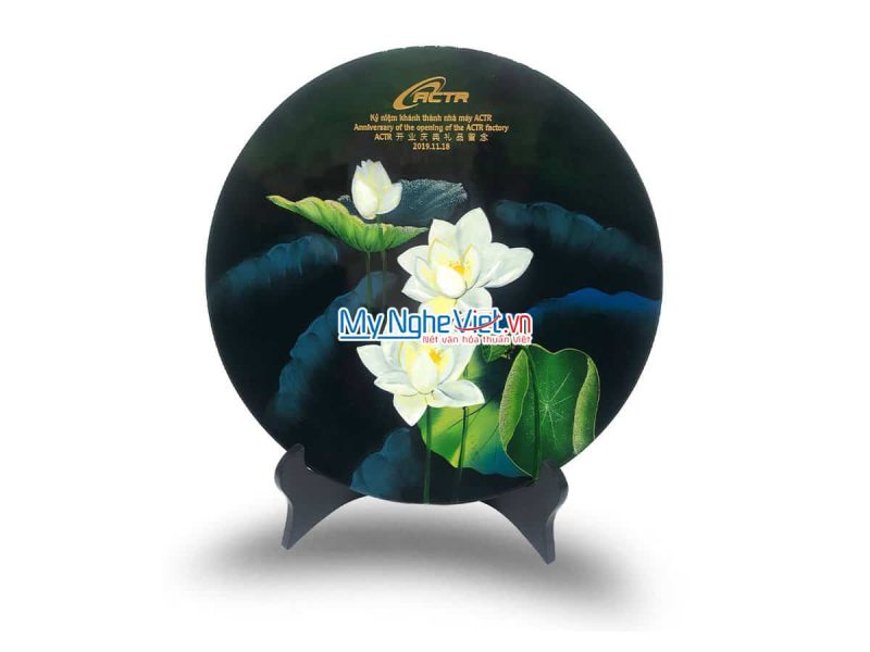 Tranh Đĩa Sơn Mài Hoa Sen trắng MNV-SMA430/D30 - Ảnh 3
