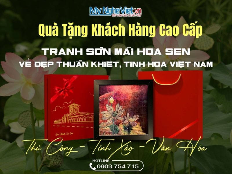 Tranh sơn mài hoa sen cao cấp - Quà tặng đối tác ý nghĩa