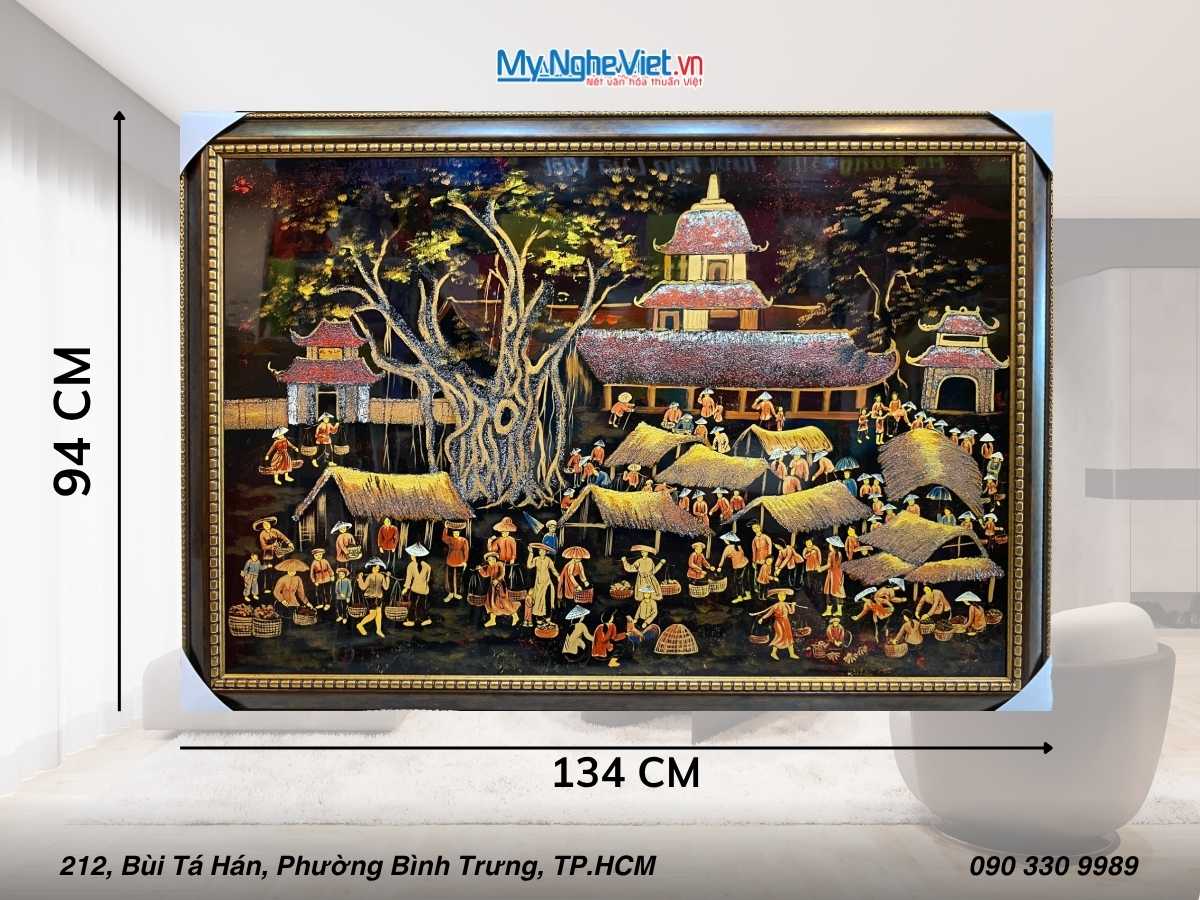 Tranh sơn mài cảnh chợ quê