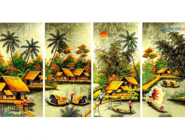 Tranh bộ 4 cảnh đồng quê đắp vàng MNV-TSM363-3