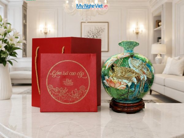 Bình Hút Tài Lộc Họa Tiết Sen Hạc Cao Cấp