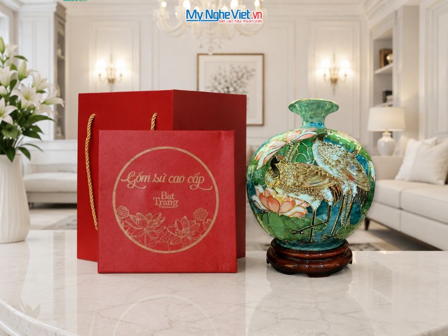 Bình Hút Tài Lộc Họa Tiết Sen Hạc Cao Cấp
