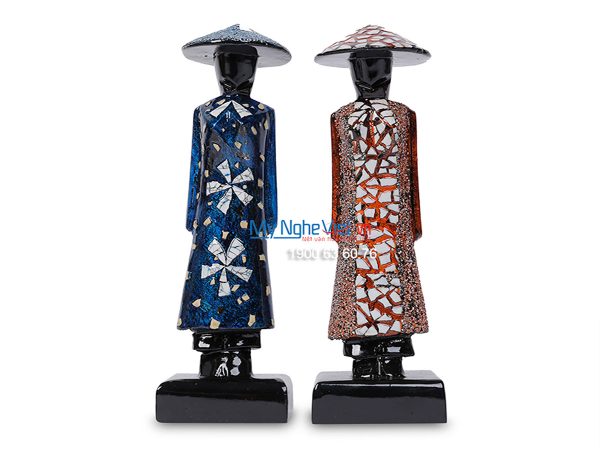 Tượng Cô Gái Áo Dài Việt Nam Sơn Mài Cẩn Trứng Cao 20cm