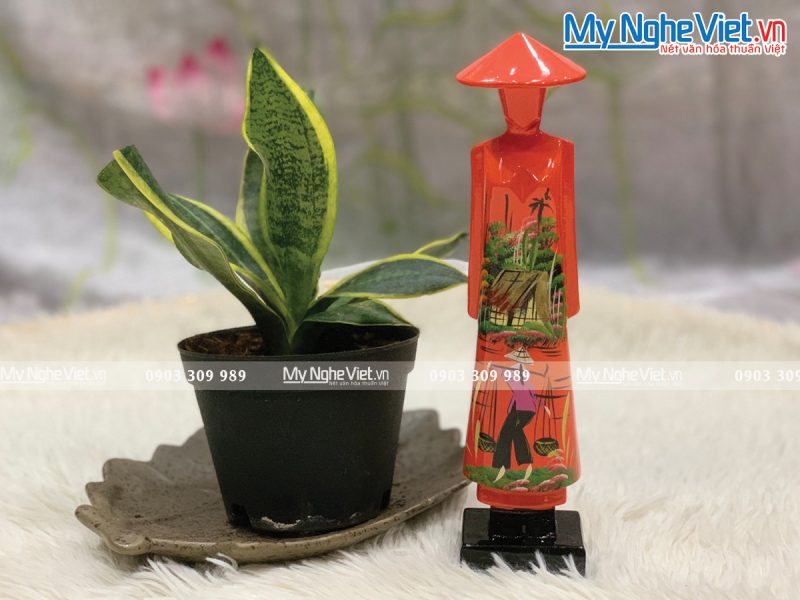 Tượng Cô Gái Áo Dài Việt Nam Sơn Mài Đồng Quê Cao 25cm - Ảnh 2