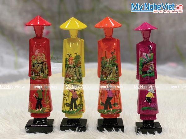 Tượng Cô Gái Áo Dài Việt Nam Sơn Mài Đồng Quê Cao 25cm