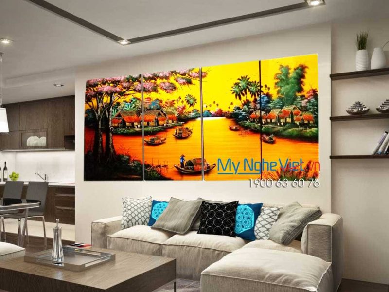 Bộ Tranh Sơn Mài Đồng Quê vẽ cao cấp 120x240 MNV-TSM601200 - Ảnh 2