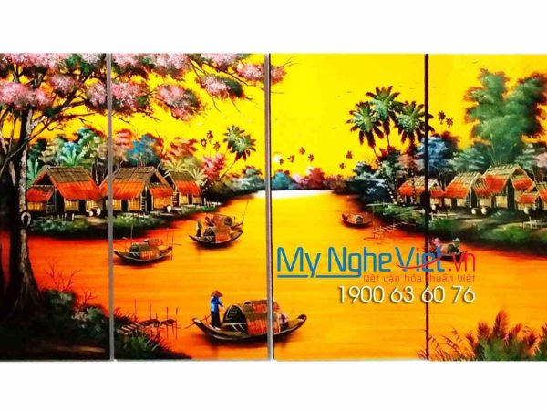 Bộ Tranh Sơn Mài Đồng Quê vẽ cao cấp 120x240 MNV-TSM601200