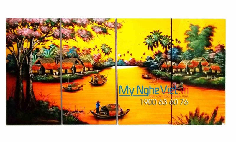 Bộ Tranh Sơn Mài Đồng Quê vẽ cao cấp 120x240 MNV-TSM601200