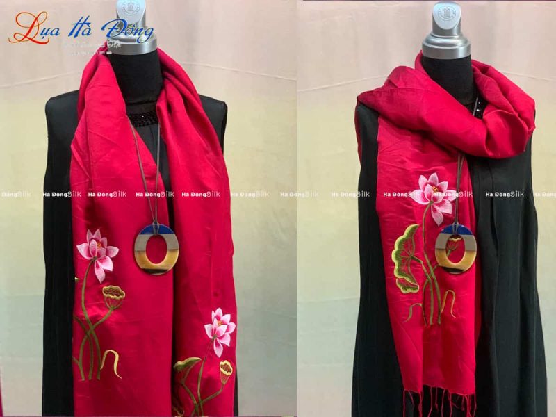 Khăn choàng cổ lụa Thêu Sen