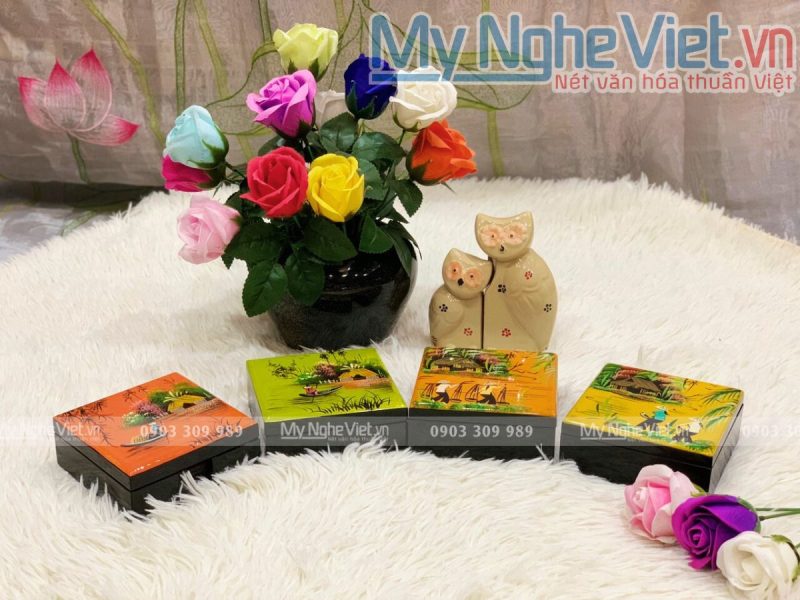 Đế lót ly sơn mài đồng quê đủ mẫu MNV-DLL05-2 (màu ngẫu nhiên) - Ảnh 3