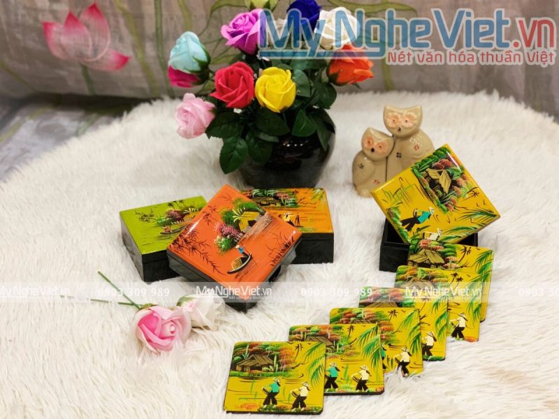 Đế lót ly sơn mài đồng quê đủ mẫu MNV-DLL05-2 (màu ngẫu nhiên) - Ảnh 2