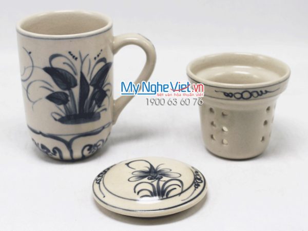 Ly lọc trà gốm hoa văn Chuồn Chuồn Xanh