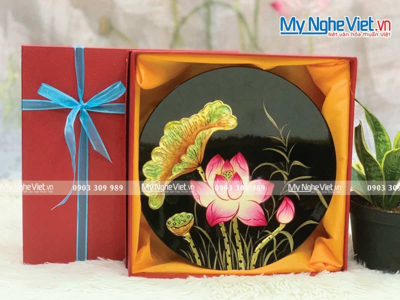 Tranh Đĩa Sơn Mài Hoa Sen TD25 - Ảnh 2
