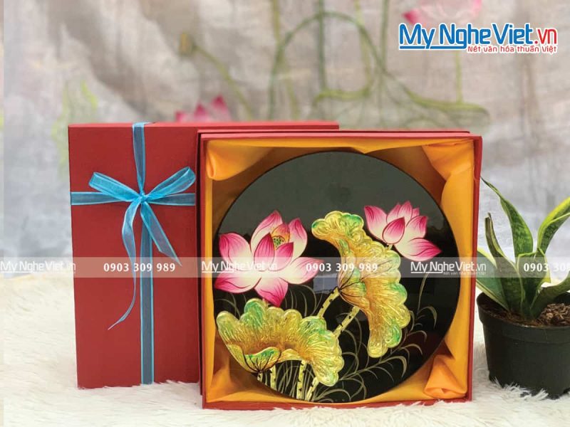 Tranh Đĩa Sơn Mài Hoa Sen TD25 - Ảnh 2
