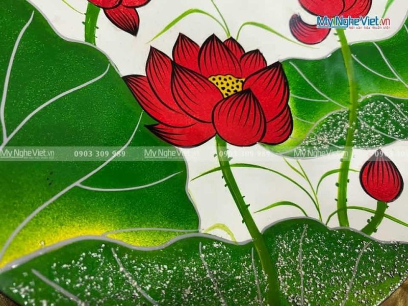 Tranh đĩa sơn mài hoa sen nền trắng D25 - TD25-TBL5 - Ảnh 3