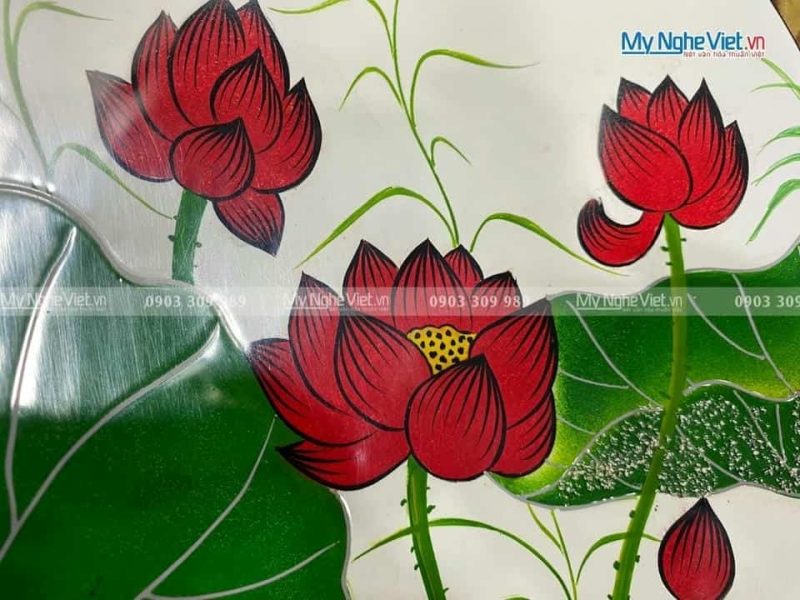 Tranh đĩa sơn mài hoa sen nền trắng D25 - TD25-TBL5 - Ảnh 2