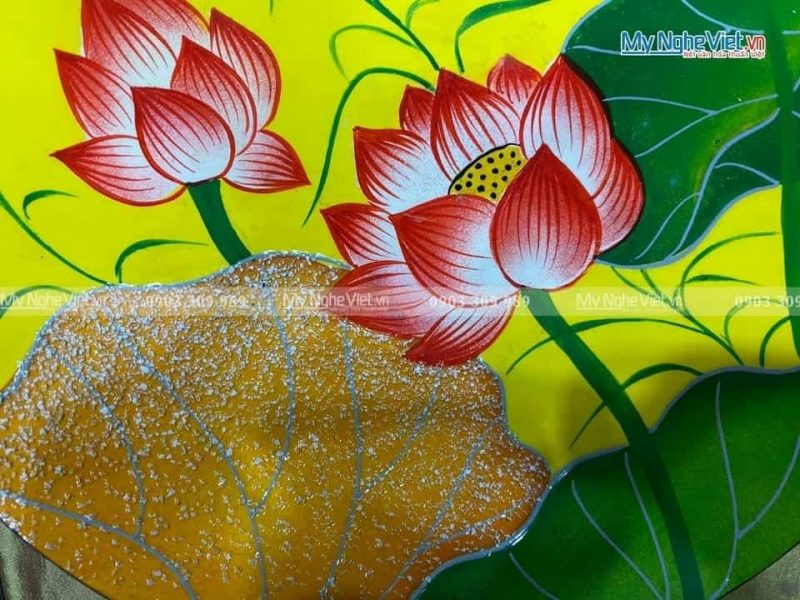 Tranh dĩa sơn mài hoa sen nền vàng D25 - TD25-TBL8 - Ảnh 2
