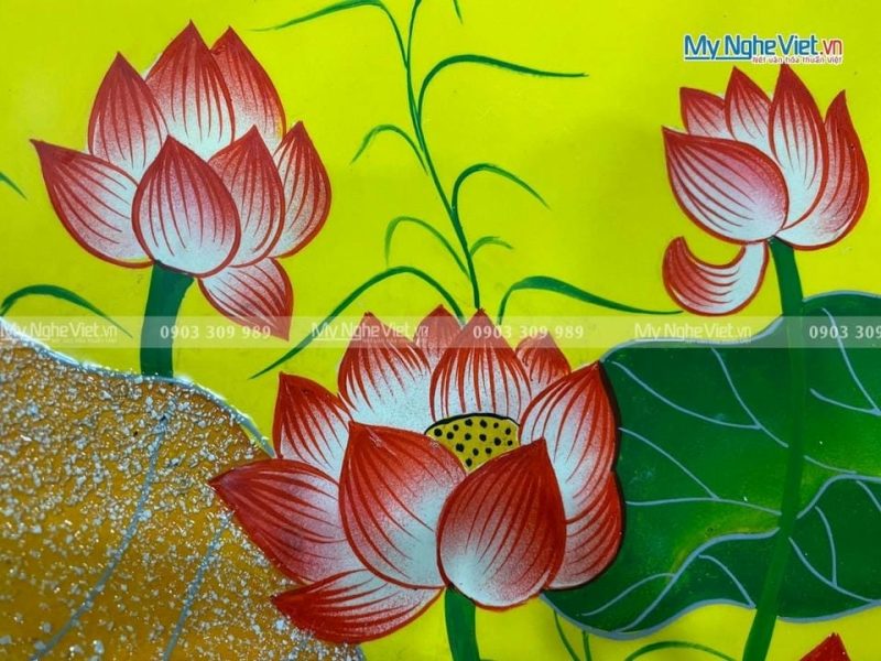 Tranh dĩa sơn mài hoa sen nền vàng D25 - TD25-TBL8 - Ảnh 3