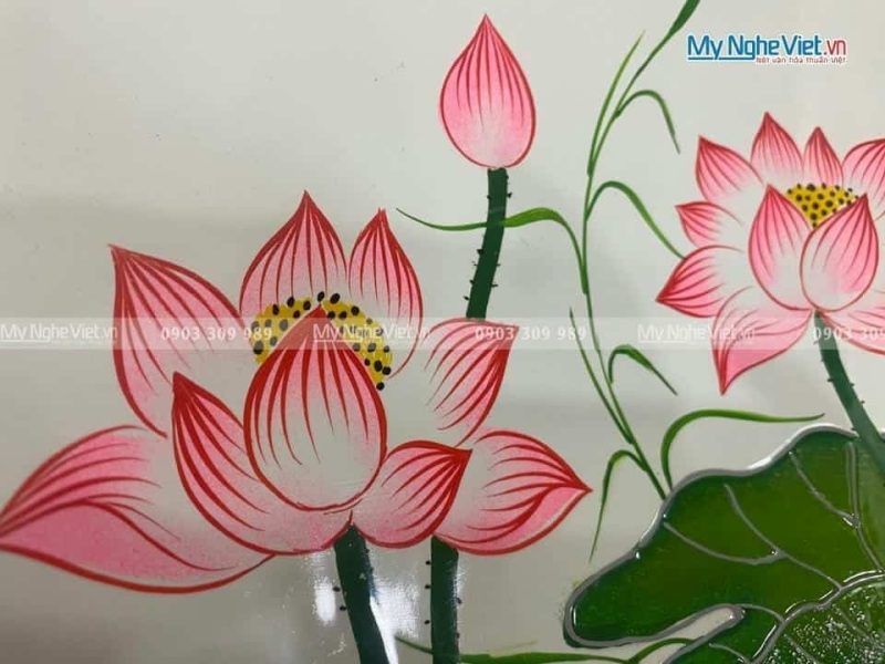 Tranh dĩa sơn mài hoa sen nền trắng D25 - TD25-TBL4 - Ảnh 2
