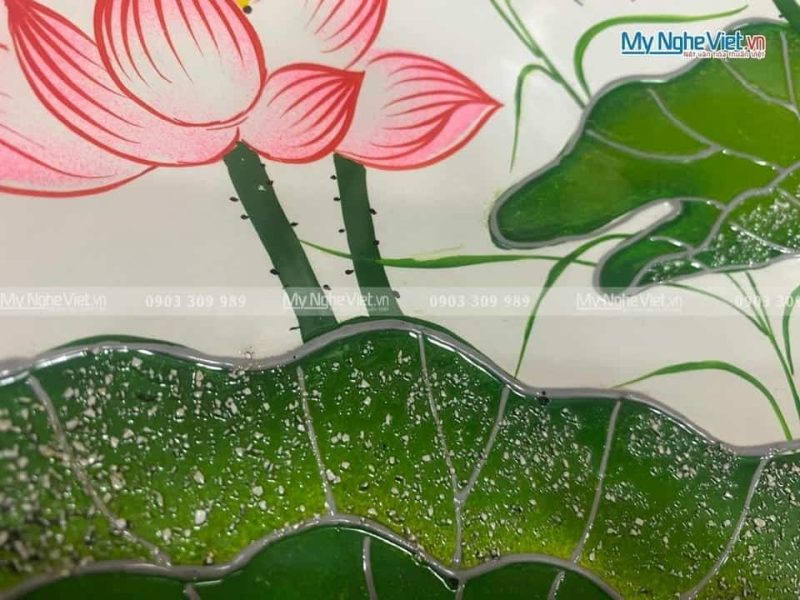 Tranh dĩa sơn mài hoa sen nền trắng D25 - TD25-TBL4 - Ảnh 3