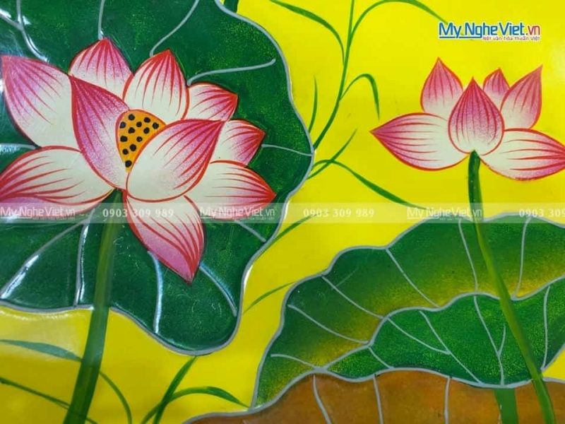 Tranh dĩa sơn mài hoa sen nền vàng D25 - TD25-TBL8 - Ảnh 2