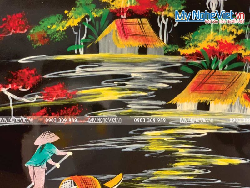 Tranh Đĩa Sơn Mài Vuông Vẽ Đồng Quê TD20V - Ảnh 2