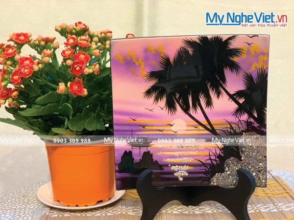 Tranh Đĩa Sơn Mài Vuông Vẽ Đồng Quê TD20V