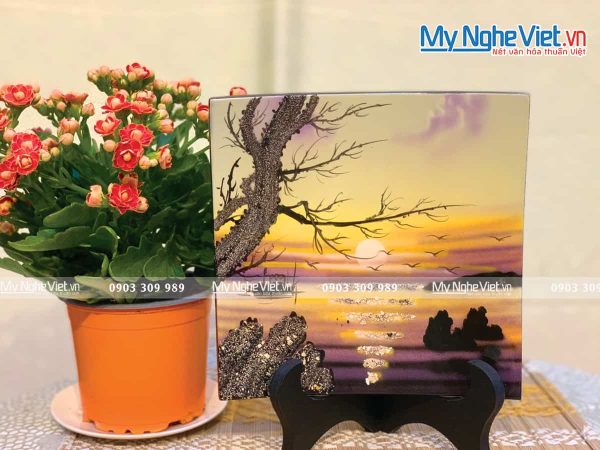 Tranh Đĩa Sơn Mài Vuông Vẽ Đồng Quê TD20V