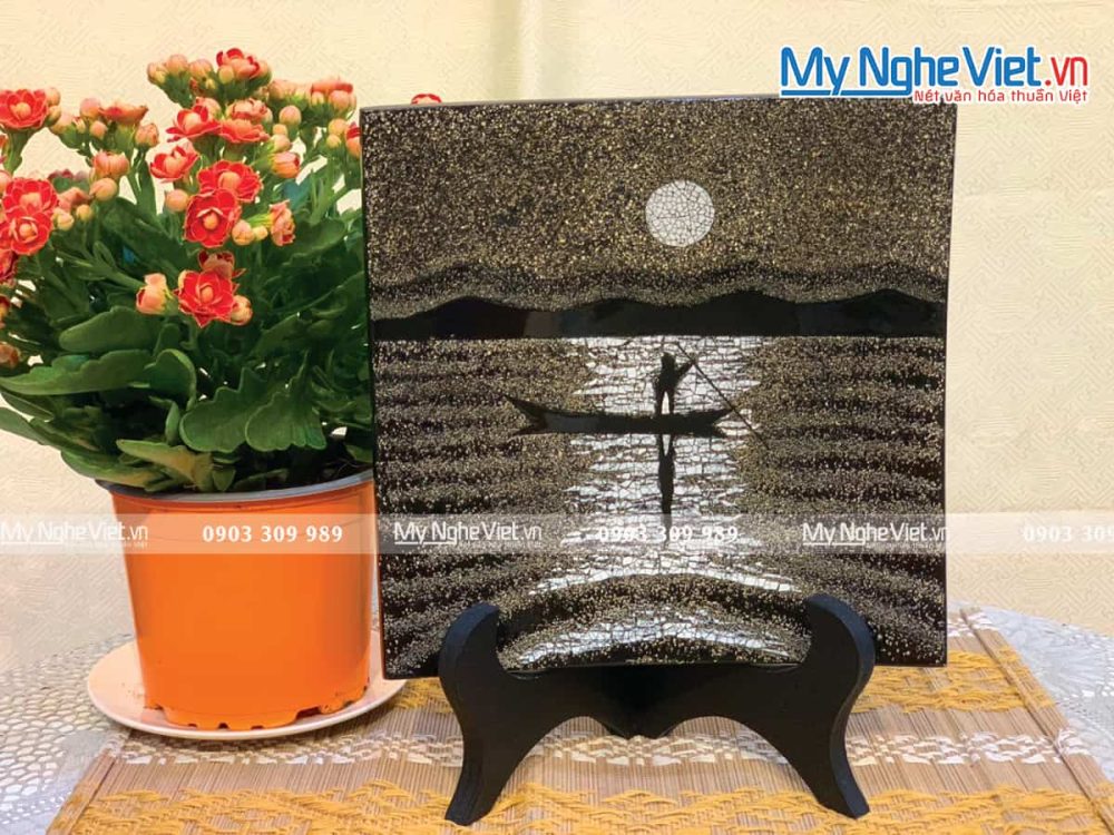 Tranh Đĩa Sơn Mài Vuông Cẩn Trứng TD20V