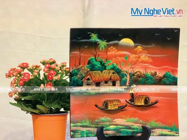 Tranh Đĩa Sơn Mài Vuông Đồng quê TSM541