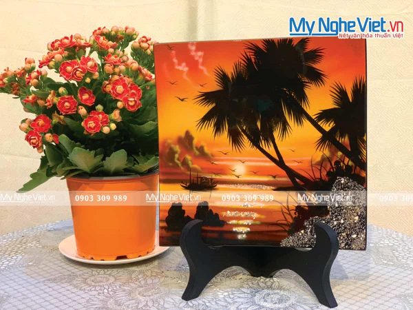 Tranh Đĩa Sơn Mài Vuông Vẽ Đồng Quê TD20V