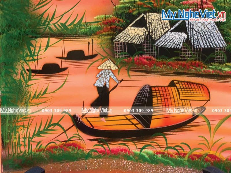 Tranh Đĩa Sơn Mài Vuông Vẽ Đồng Quê TD20V - Ảnh 2