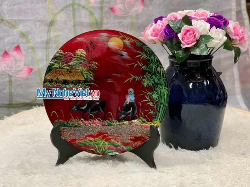 Tranh Đĩa Sơn Mài Cảnh Đồng Quê MNV-TSM505