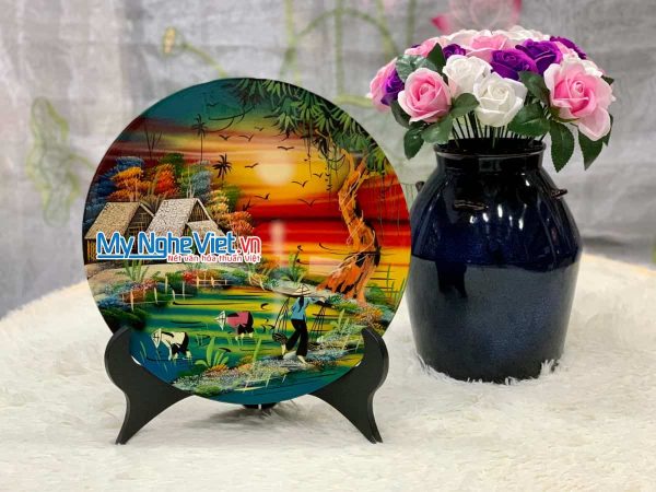 Tranh Đĩa Sơn Mài Cảnh Đồng Quê MNV-TSM505