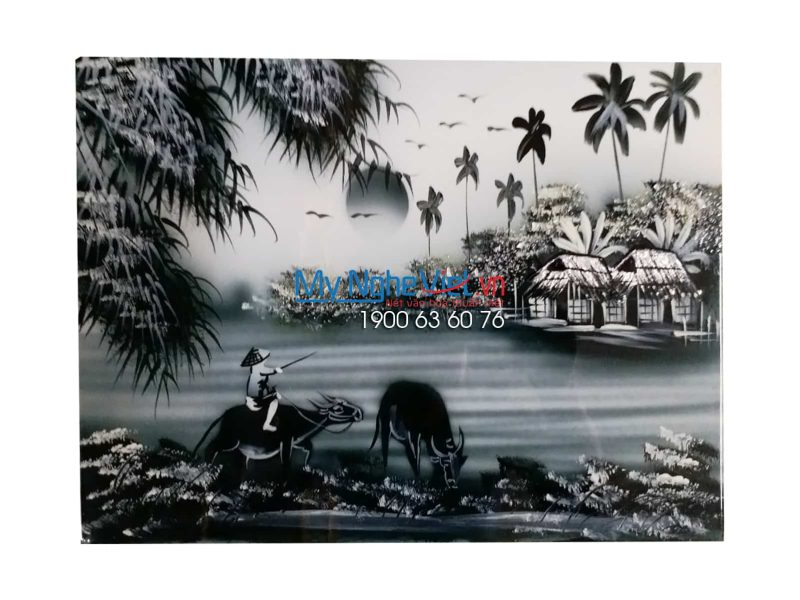 Tranh Sơn Mài vẽ cảnh đồng quê cao cấp đủ mẫu 20x30 MNV-TSM80 - Ảnh 4