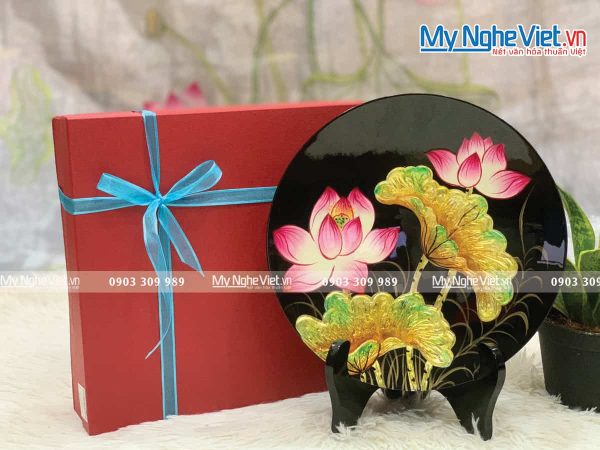 Tranh Đĩa Sơn Mài Hoa Sen TD25