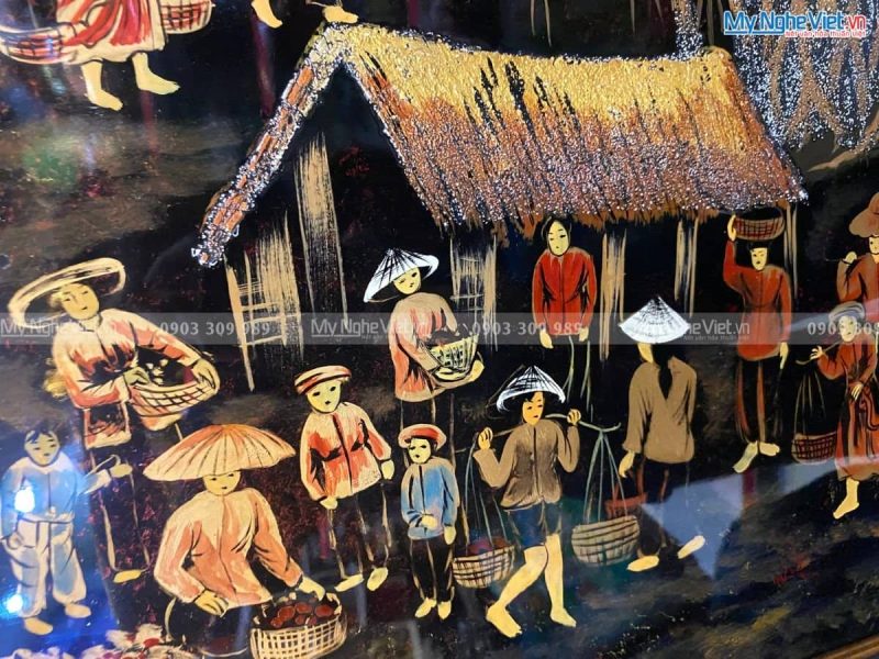 Bộ Tranh Sơn Mài Chợ Quê giả cổ TSMTBL8121 - Ảnh 2