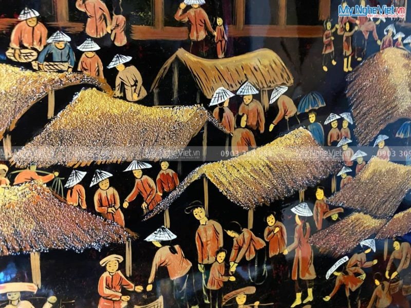 Bộ Tranh Sơn Mài Chợ Quê giả cổ TSMTBL8121 - Ảnh 4