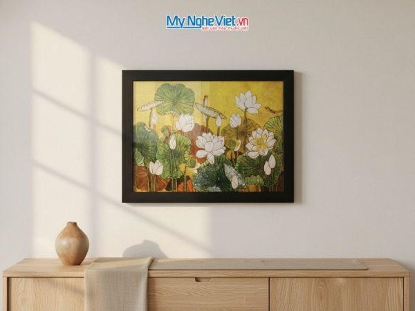Tranh Sơn Mài Hoa Sen Và Hộp Quà Tặng Cao Cấp