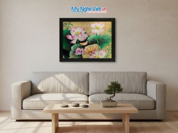 Tranh Sơn Mài Hoa Sen Và Hộp Quà Tặng Cao Cấp