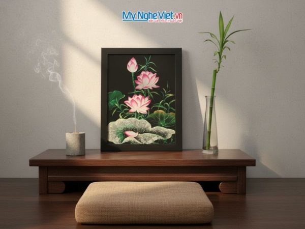 Tranh Sơn Mài Hoa Sen Và Hộp Quà Tặng Cao Cấp