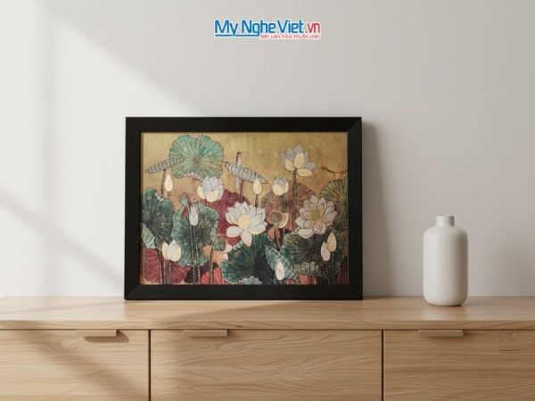 Tranh Sơn Mài Hoa Sen Và Hộp Quà Tặng Cao Cấp