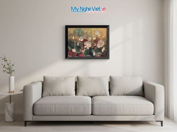 Tranh Sơn Mài Hoa Sen Và Hộp Quà Tặng Cao Cấp