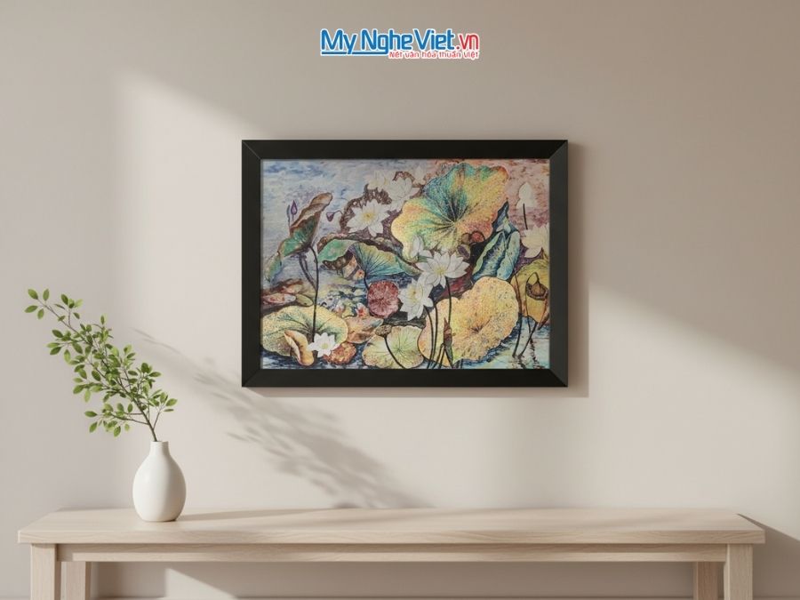 Tranh Sơn Mài Hoa Sen Và Hộp Quà Tặng Cao Cấp