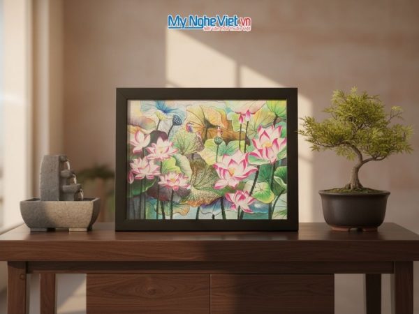 Tranh Sơn Mài Đầm Sen Và Hộp Quà Tặng Cao Cấp