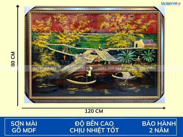 Bộ Tranh Sơn Mài Đồng Quê cẩn trứng cao cấp giả cổ TSMTBL8121-1