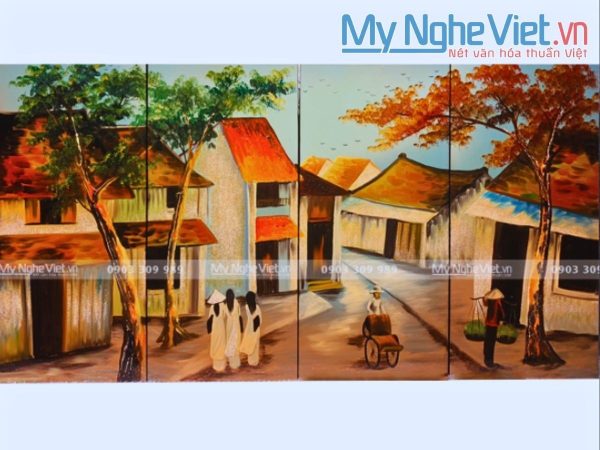 Bộ Tranh Sơn Mài Phố Cổ Việt Nam 30x60 MNV-TSMTBL3060